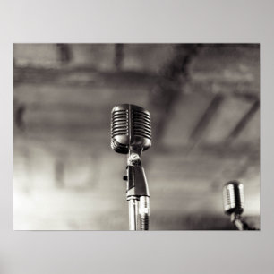 Vintage Black and White Audiophile Microphone Post Poster