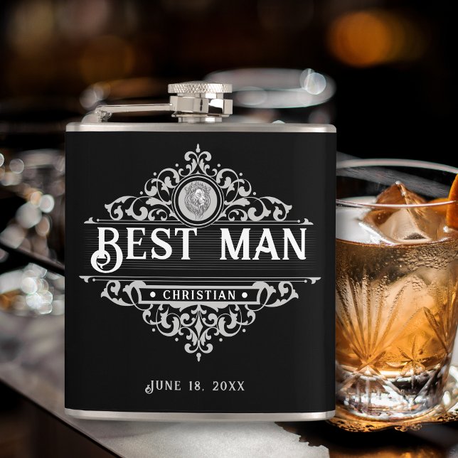 Vintage Black and White Best Man Flask (Creator Uploaded)