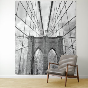 Vintage Black and White Bridge NYC wall tapestry