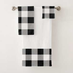 Vintage Black and White Buffalo Plaid Bath Towel Set