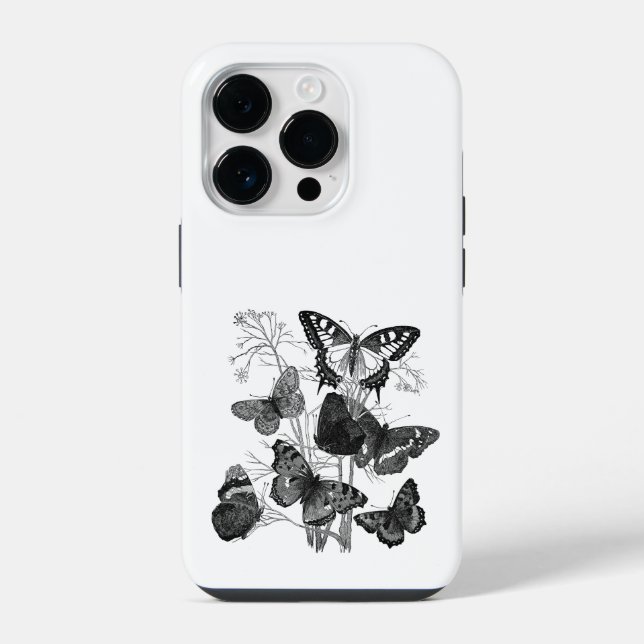Vintage Black and White Butterflies iPhone Case (Back)