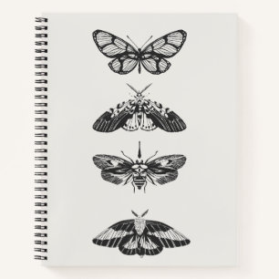 Vintage Black and White Butterfly Spiral Notebook