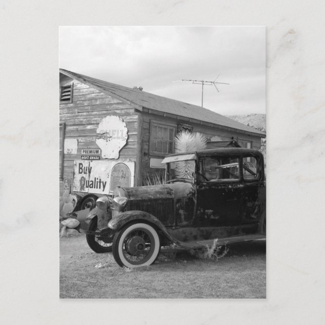 Vintage Black and White Car Postcard (Front)
