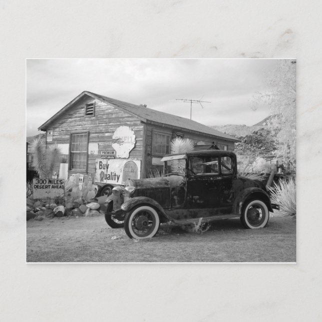 Vintage Black and White Car Postcard (Front)