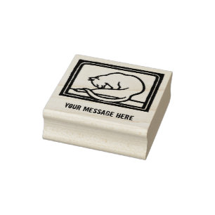 Vintage Black and White Cat Woodcut Rubber Stamp