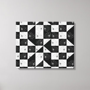 Vintage Black and white Chekboard and flowers Canvas Print