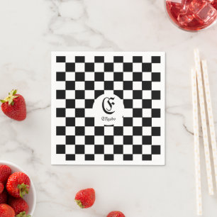 Vintage Black and White Chequered Custom Text Napkin