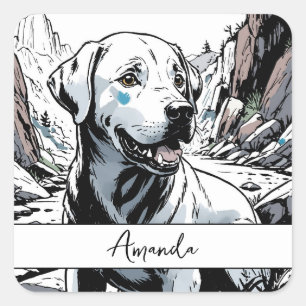 Vintage Black and White Close Up Labrador Square Sticker