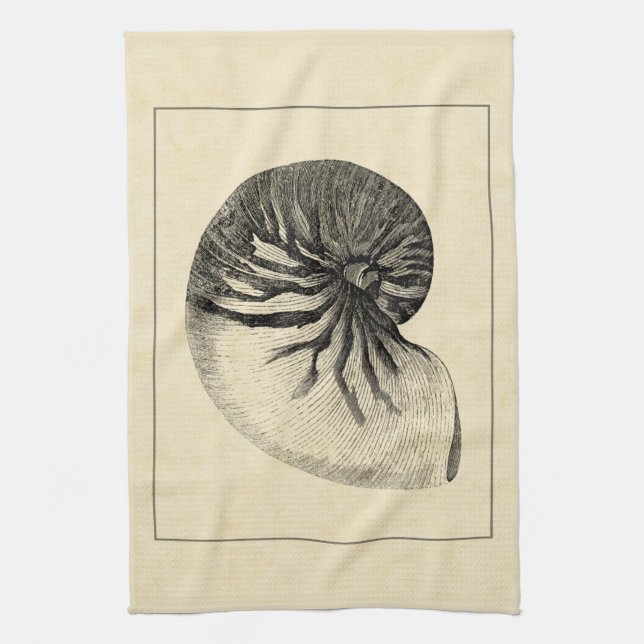 Vintage Black and White Conch Shell Kitchen Towel (Vertical)