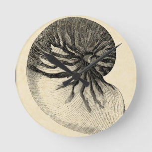 Vintage Black and White Conch Shell Round Clock