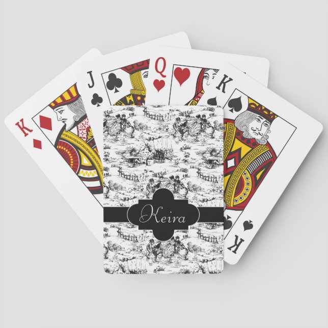 Vintage Black and White Country Toile Playing Cards (Back)