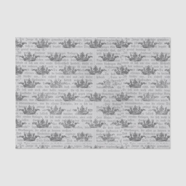 Vintage Black and White Crown Pattern Tissue Paper (Front)