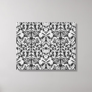Vintage Black and White Damask Lace Brocade Canvas Print