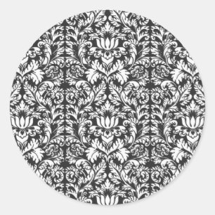 Vintage Black and White Damask Lace Brocade Classic Round Sticker