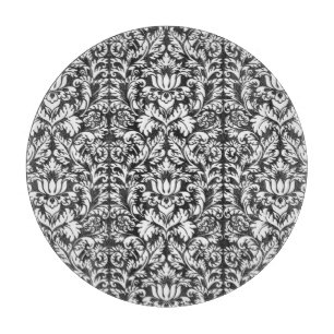 Vintage Black and White Damask Lace Brocade Cutting Board