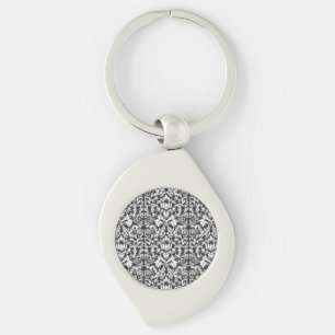 Vintage Black and White Damask Lace Brocade Keychain