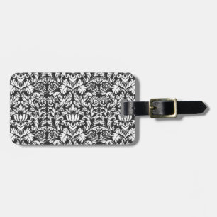 Vintage Black and White Damask Lace Brocade Luggage Tag
