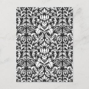 Vintage Black and White Damask Lace Brocade Postcard