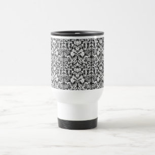 Vintage Black and White Damask Lace Brocade Travel Mug