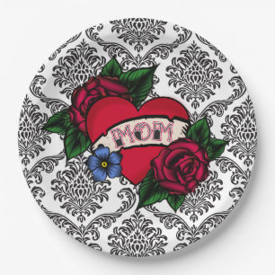 Vintage Black and White Damask Mom Paper Plates