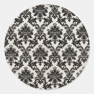 Vintage Black and White Damask Wallpaper Classic Round Sticker