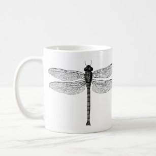 Vintage Black and White Dragonfly Illustration Coffee Mug