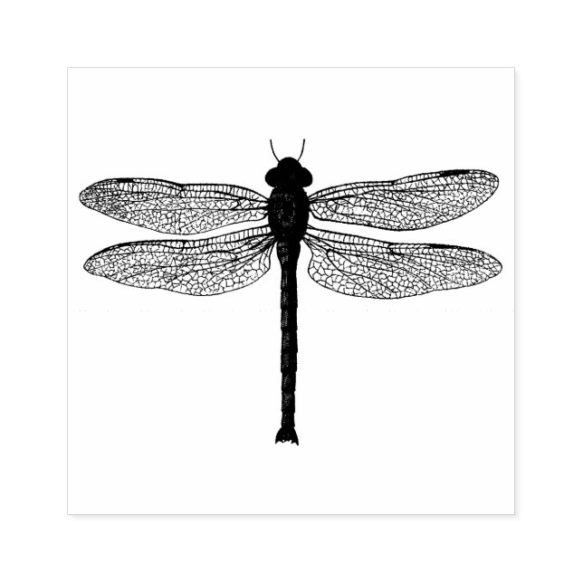 Vintage Black and White Dragonfly Illustration Rubber Stamp (Imprint)