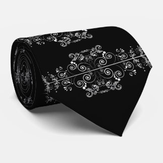 VINTAGE BLACK AND WHITE FILIGREE PATTERN TIE