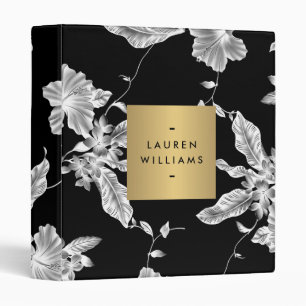 Vintage Black and White Floral Pattern Binder