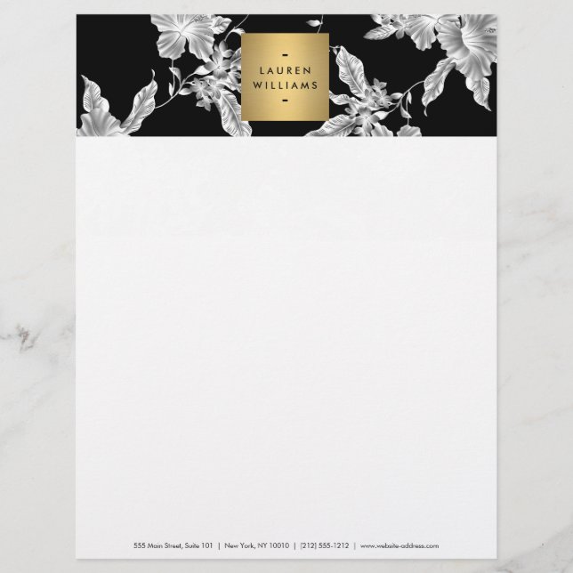 Vintage Black and White Floral Pattern Letterhead (Front)