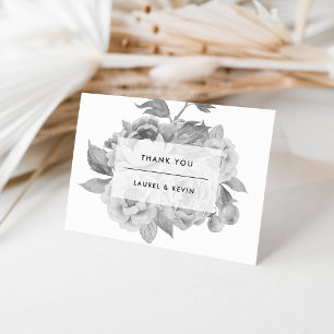 Vintage Black and White Floral Thank You Card