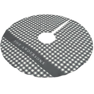 Vintage Black and White Gingham Plaid Personalized Brushed Polyester Tree Skirt