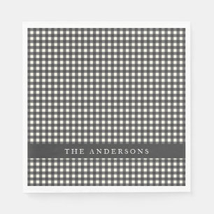 Vintage Black and White Gingham Plaid Personalized Napkin