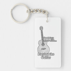 Vintage black and white guitar keychain