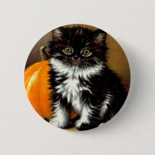 Vintage Black and White Halloween Cat 2 Inch Round Button