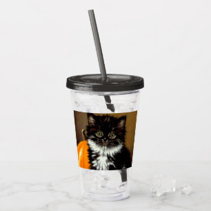 Vintage Black and White Halloween Cat Acrylic Tumbler