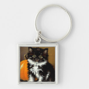 Vintage Black and White Halloween Cat Keychain