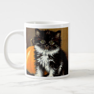Vintage Black and White Halloween Cat Large Coffee Mug