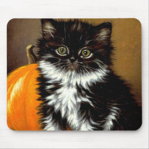 Vintage Black and White Halloween Cat Mouse Pad