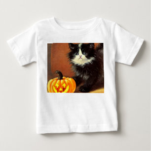 Vintage Black and White Halloween Kitten Baby T-Shirt