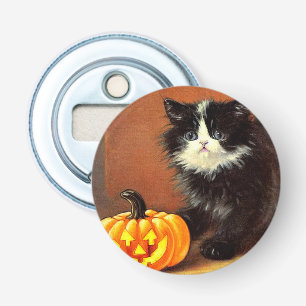 Vintage Black and White Halloween Kitten Bottle Opener