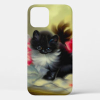 Vintage Black and White Kitten Painting
