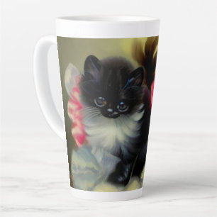 Vintage Black and White Kitten Painting Latte Mug