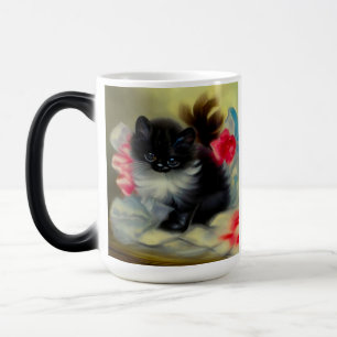 Vintage Black and White Kitten Painting Magic Mug