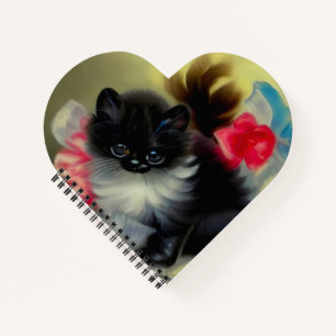 Vintage Black and White Kitten Painting Notebook