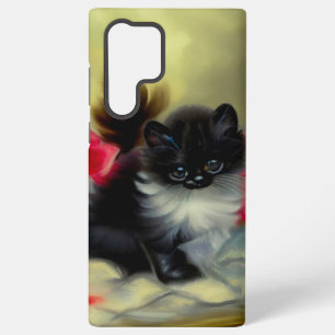 Vintage Black and White Kitten Painting Samsung Galaxy Case