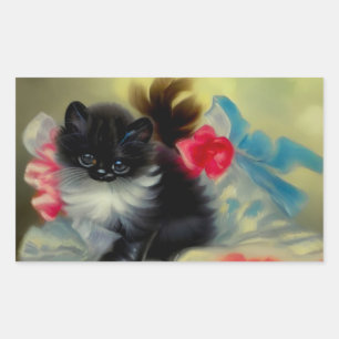 Vintage Black and White Kitten Painting Sticker
