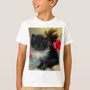 Vintage Black and White Kitten Painting T-Shirt