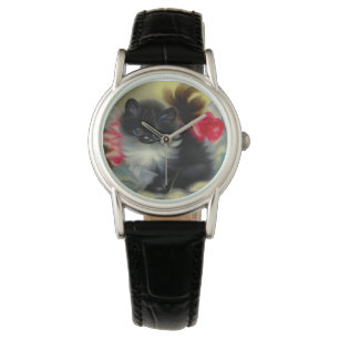 Vintage Black and White Kitten Painting Watch