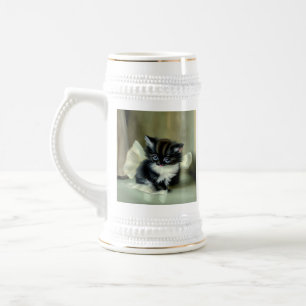 Vintage Black and White Kitten Tongue Sticking Out Beer Stein